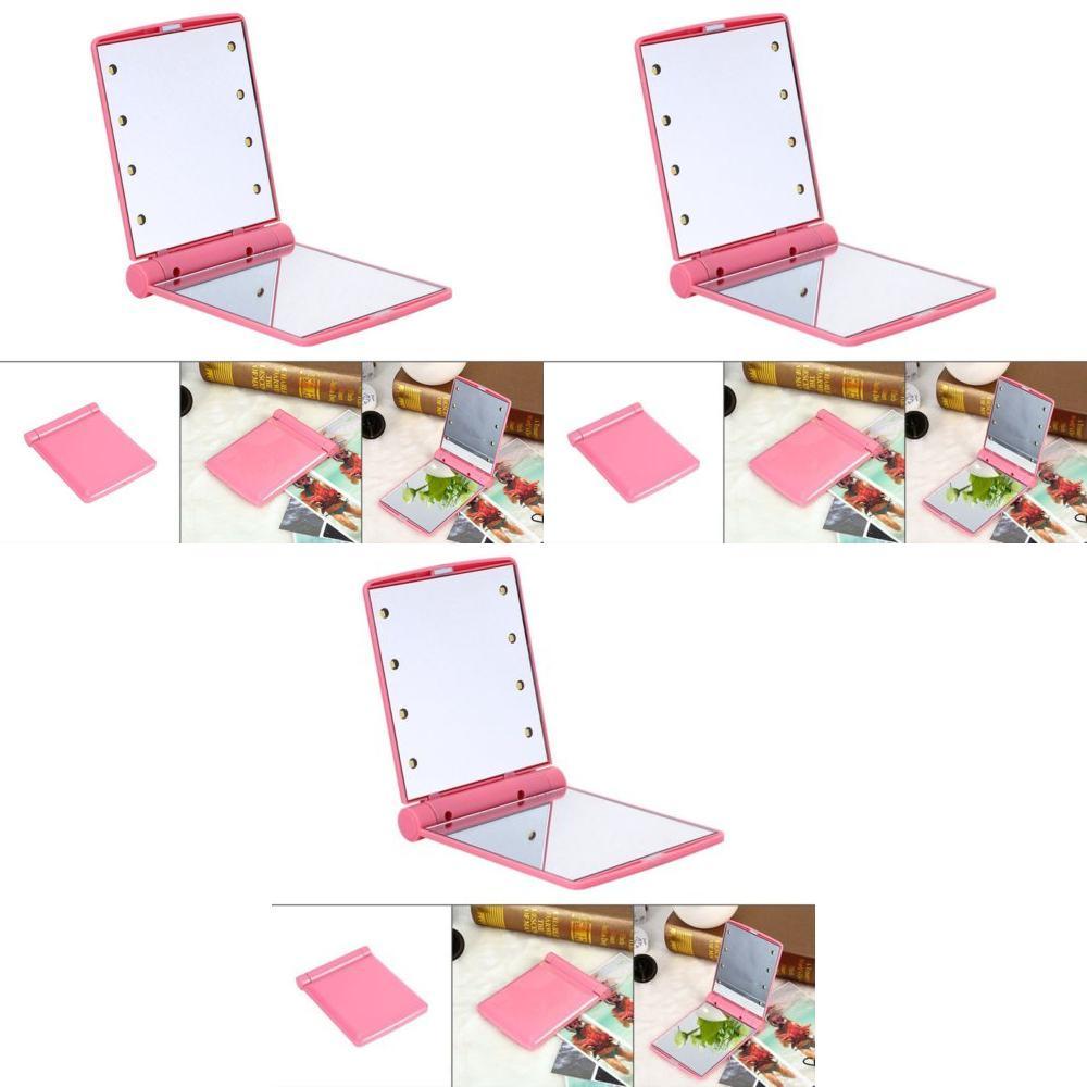 Portable Makeup Mini Cosmetic Folding Compact Pocket Mirror With 8 Led Lights