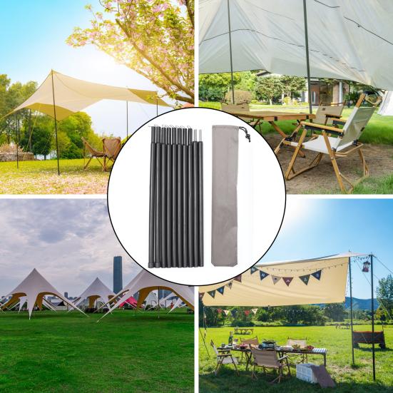 1 комплект опорного столба для навеса с сумкой для хранения, 10 секций, сверхпрочный металл, открытый пляж, пеший туризм, кемпинг, солнцезащитный гамак, брезент, опора для палатки, железный стержень