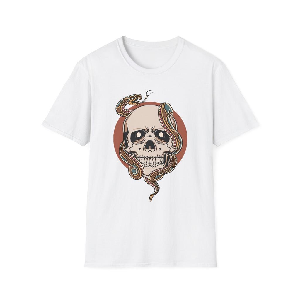 Skull and Snake Graphic T-Shirt, Unisex Softstyle Tee, Edgy Apparel