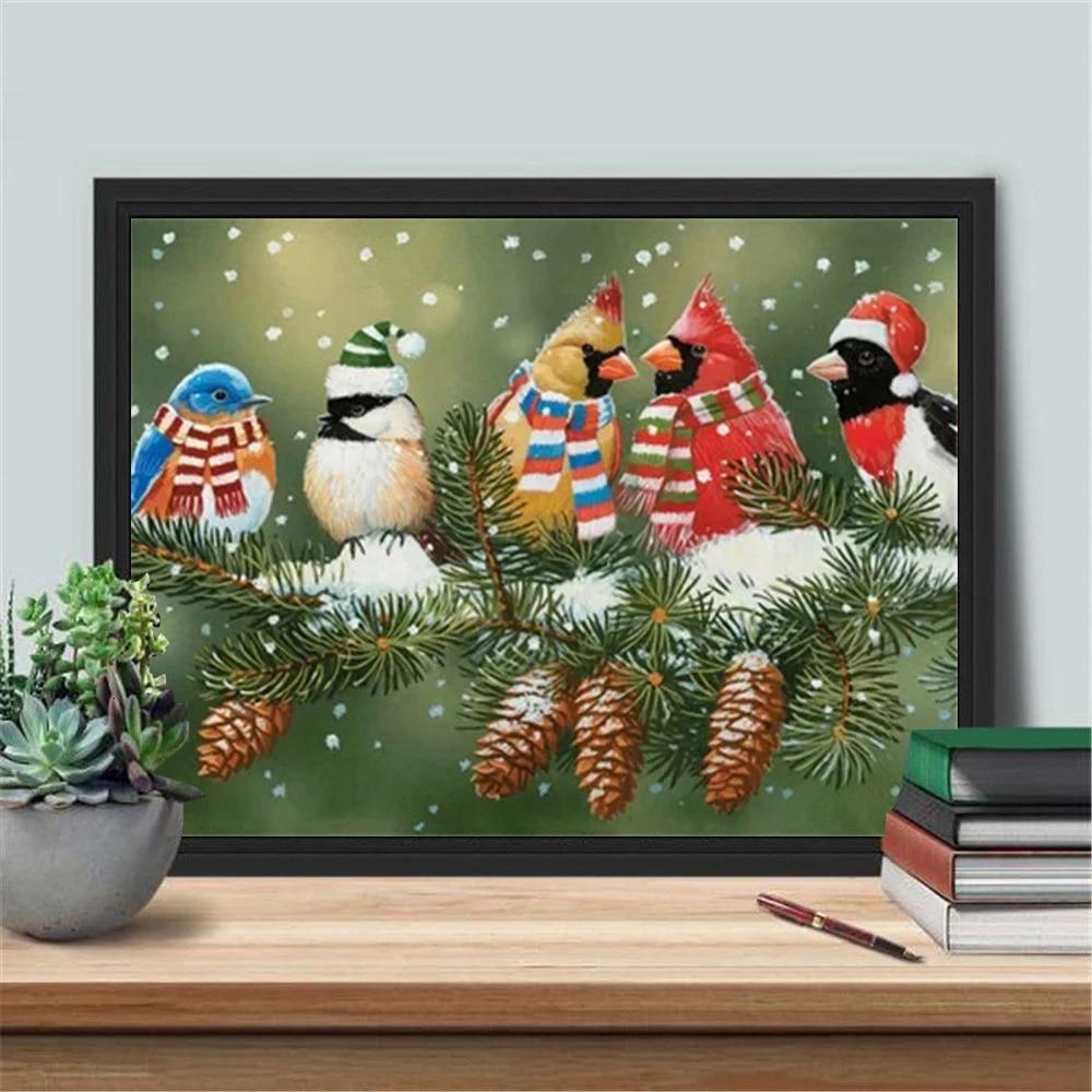 5D DIY Алмазная картина Рождественская птица Полная площадь Алмазная вышивка Животный комплект Мозаика Зимний декор для дома