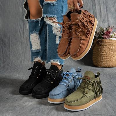 Модные новые ботинки с бахромой на плоской подошве и повседневная женская обувь больших размеров