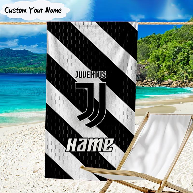 1PC Custom Name Beach Towel Juventus Football Club Beach Towel, Suitable for Camping, Travel, Beach Accessories, Super Absorbent, Family Gift