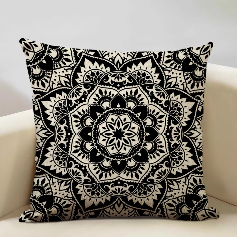 Mandala Sofa Decorative Throw Pillow Case, Hamsa Cushion Cover, Home Living Room Pillow Cover, 45x45cm
