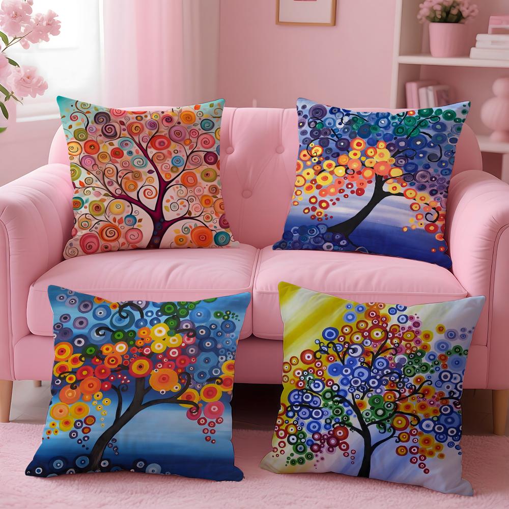 Colored Tree Anime Cushion Cover Pillow Case Soft Friendly Fabric Concealed Zipper