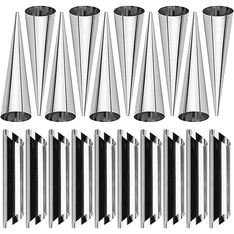 LMETJMA 33Pcs Cream Horn Mold Cannoli Forms Tubes Kit Stainless Steel Baking Cones Pastry Roll Horn Croissant Mold Sets JT163