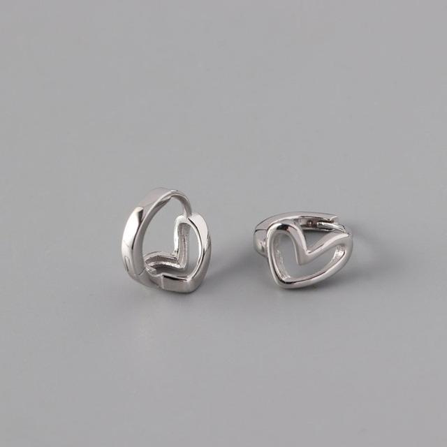 ANENJERY Silver Color Hollow Heart Small Hoop Earrings Geometric French Jewelry Wholesale Dropshipping