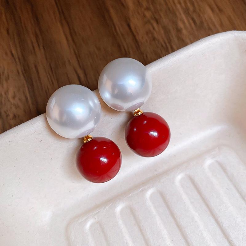 Ankara Red Stud Earrings: Silver Needle Drip Oil, Simple and Versatile Fashion for Women.