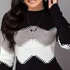 Women Autumn O Neck Long Sleeve Color Block Bodycon Warm Mini Sweater Dress