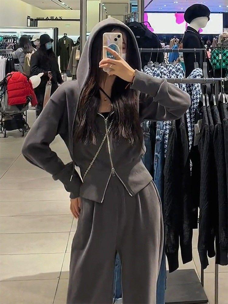 Women's 2025 Spring/Autumn Hooded Sweatshirt & Casual Trousers Two-Piece Set