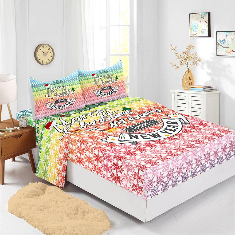 Hot-Selling Red Christmas Mattress Four-Piece Children'S Bedding Printed Mattress Protective Cover