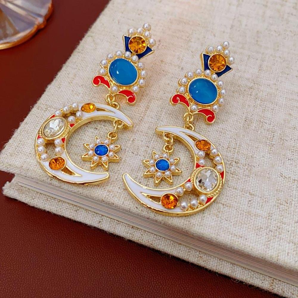 Light Luxury Star Pendant Earrings Ear Jewelry Moon Stud Earrings Vintage Earrings Women Female