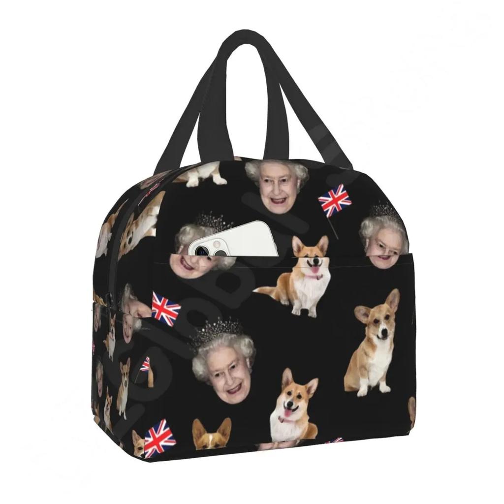 Утепленная сумка для обеда с рисунком королевы Елизаветы и корги для женщин, многоразовая термосумка-холодильник для обеда на работе, в школе, на пикнике