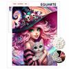 Halloween pearl painting art full pearl handmade diy home decorations witch with cat design vibrant colorful aesthetic wall art decor