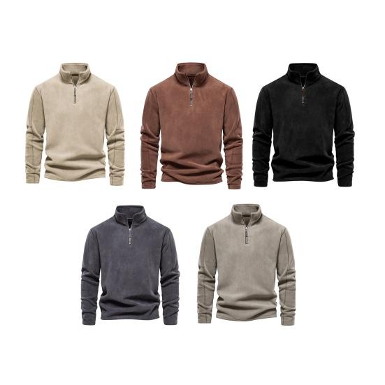 Мужская толстовка осень-зима с застежкой-молнией и воротником-стойкой, длинные рукава, однотонная