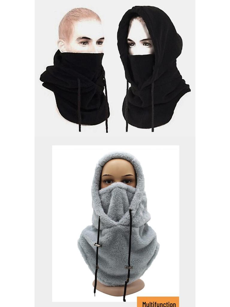 Зимняя шапка из арктического флиса для велоспорта и катания на лыжах: Ветрозащитный, Защищающий от холода капюшон и манишка