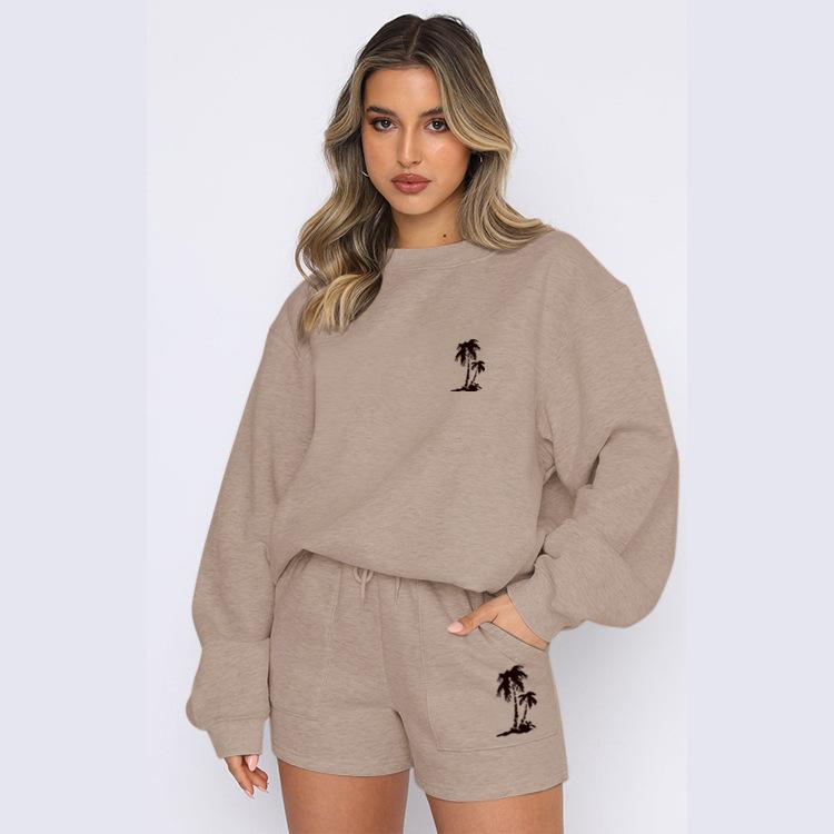 European and American trends large size fleece sweater set new fashion printed plant women's sweater jacket