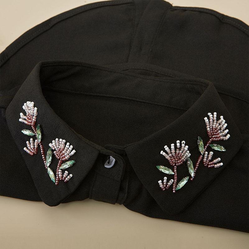 Beading Fake Collared Shirt Chiffon False Collar Woman Vintage Detachable White Collar For Sweater Blouse Half Shirt Accessories