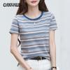 Летняя женская футболка в полоску, свободный повседневный топ с короткими рукавами