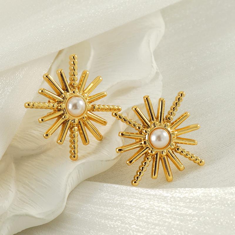 Французский темперамент серьги-гвоздики в форме звезды с жемчугом женские серьги из титановой стали с покрытием из 18-каратного золота высокого качества универсальные серьги