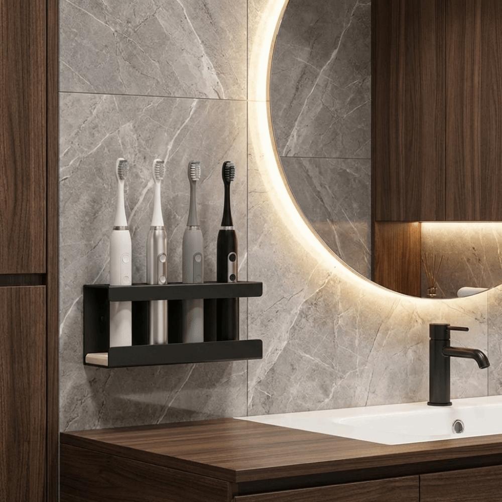 Space Saving 4-Slot Toothbrush Holder Wall Mounted Storage Rack Bathroom Organizer  for Bathroom