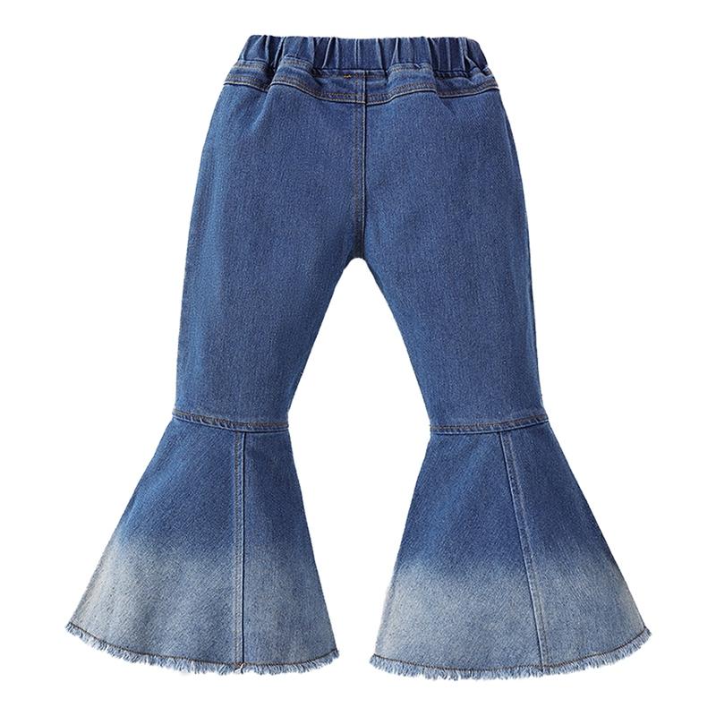 Детские джинсы для девочек, расклешенные брюки с эластичной резинкой на талии, детские джинсовые брюки