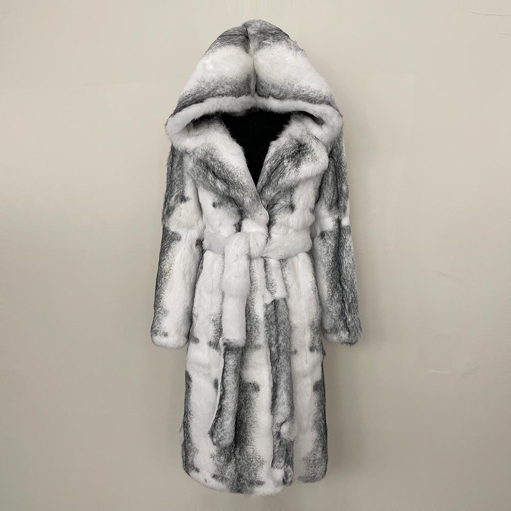 OFTBUY Натуральный Мех Кролика Женская Зимняя Модная Теплая Женская Меховая Куртка С Капюшоном Дизайнерская Холодная Верхняя Одежда Новый Fashi9on