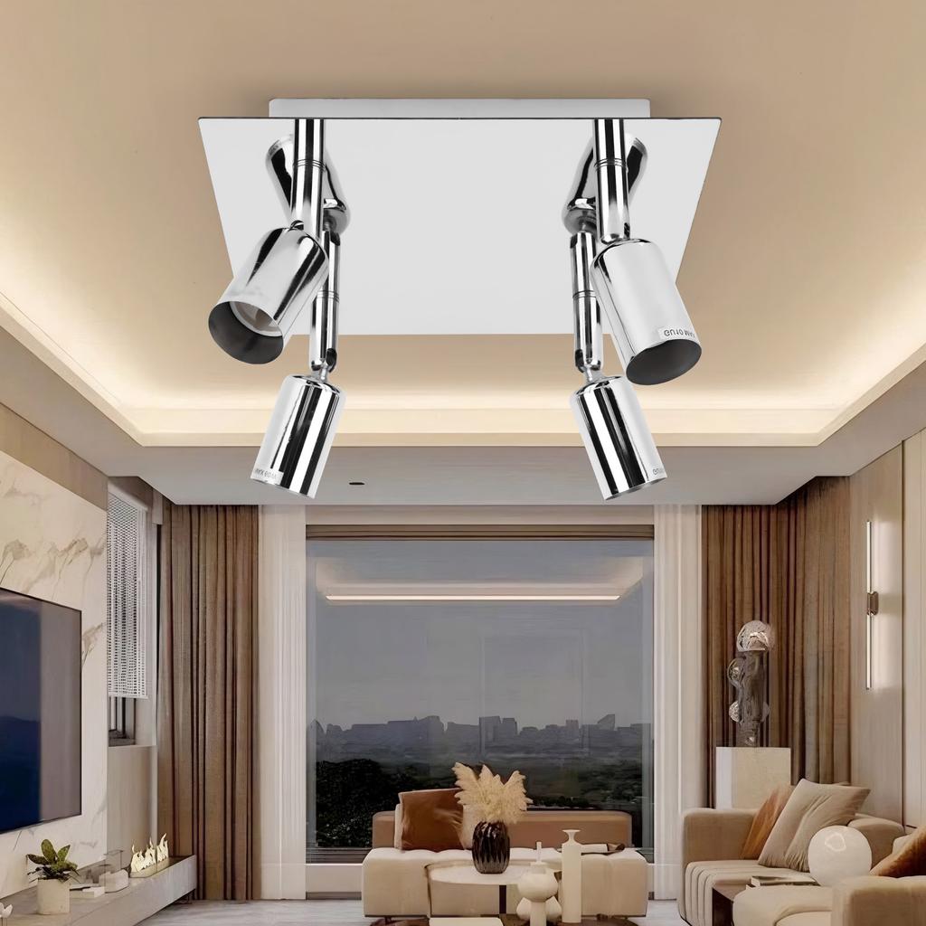 4 Way Square Spot Light Ceiling Spotlight 4 GU10 Bulbs Chandelier Lamps Adjustable Angle Rotatable Ceiling Light for Home Decor