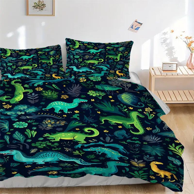 3pcs Dino Jungle Bedding Set, Includes Without Pillow Inserts, Soft Comfortable Bedding Set,All-Season Use a0924048