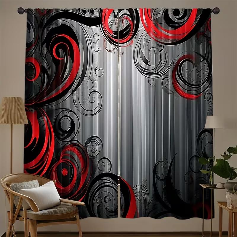 2 Pcs Dark red lines print curtains,suitable for bedroom,living room kitchen decoration,home decoration,window decoration