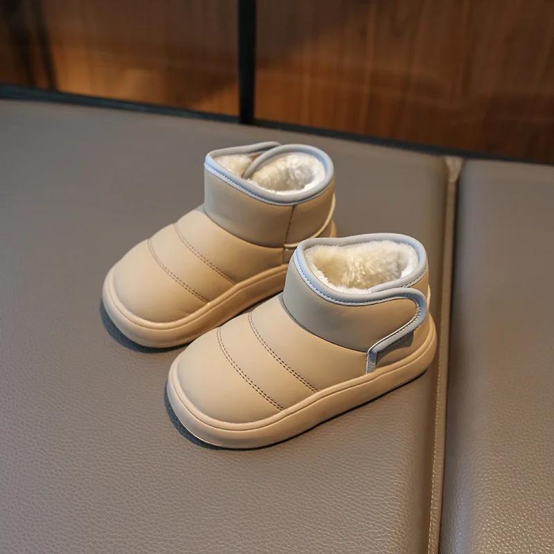 Детская обувь для девочек, зимние сапоги, зимняя мягкая обувь для маленьких девочек, меховая детская обувь для мальчиков, кожаная обувь, нескользящие короткие сапоги
