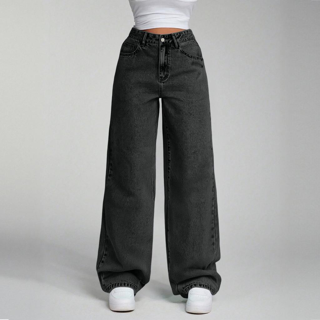 Women's High Waist Straight Leg Loose Casual Trousers Jeans