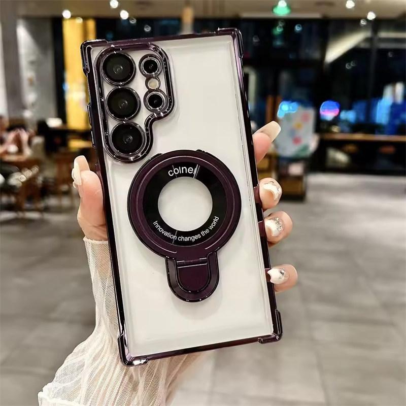 Магнитный чехол Magsafe Clear для телефона Samsung Galaxy S25 S24 S23 S22 Ultra Plus S22 Ring Holder Stand Wireless Charge Cover