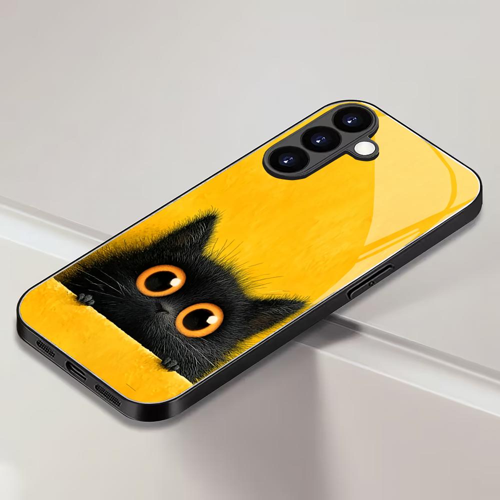 Милый кот закаленное стекло чехол для телефона подходит для Samsung Galaxy S26 S25 S24 S23 S22 S20 FE/Ultra/Plus противоударная задняя крышка