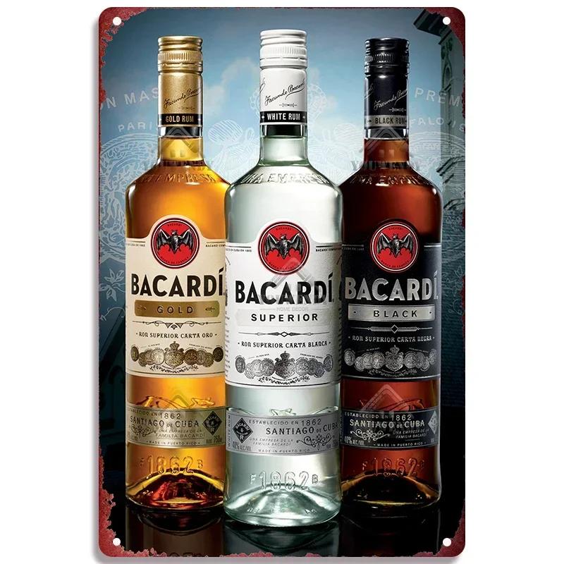 Ретро Bacardi Металлическая детская, Жестяная детская, Плакетка бренда рома, Винтажная тарелка, Настенное украшение, Постер, Бар, Мужская берлога, Шэбби