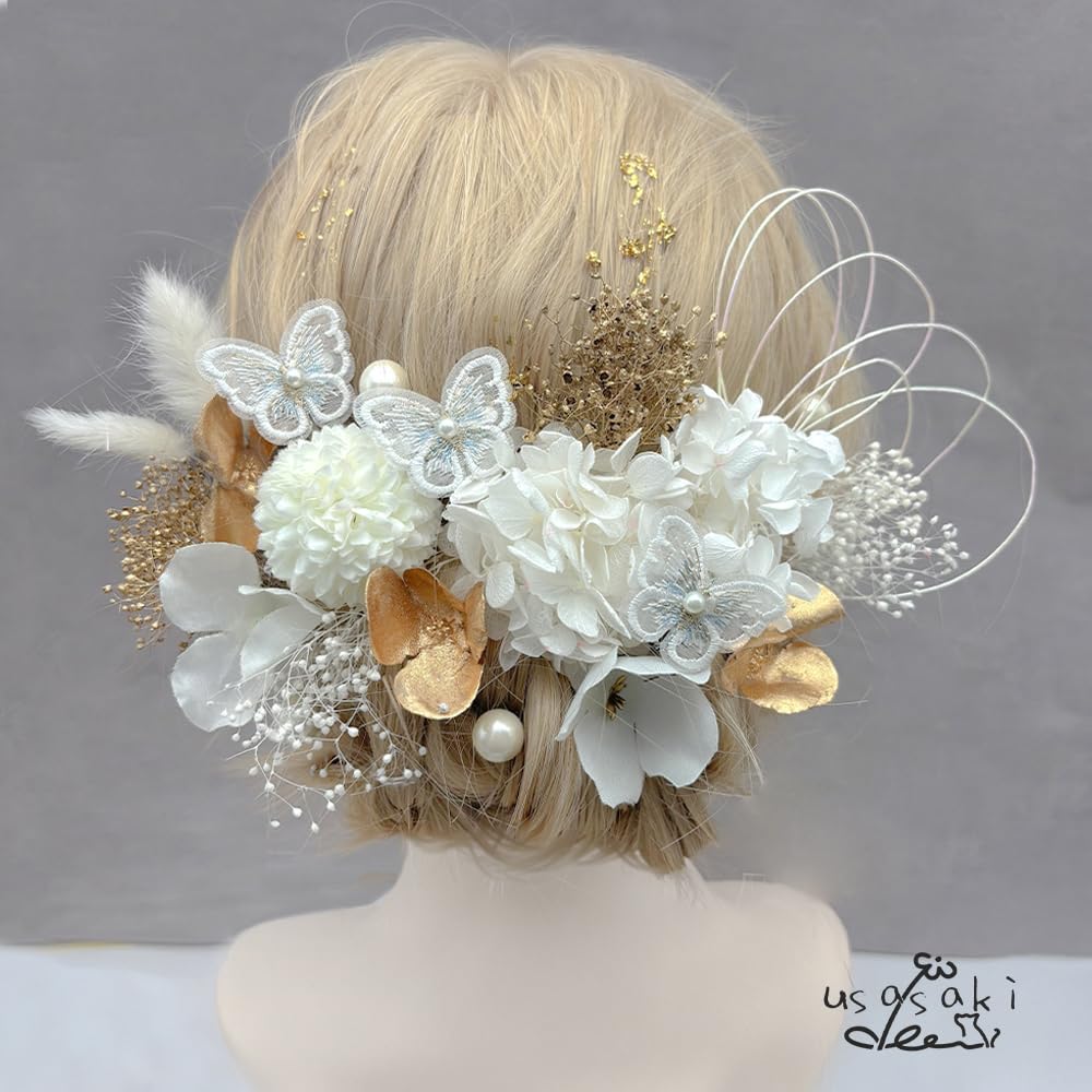 Usasaki Hair Entrance Dried Preserved Japanese Hair Short Long Ornament, Coming-of-Age Ceremony, Pre-wedding Photoshoot, Mom, Hydrangea, Graduation,