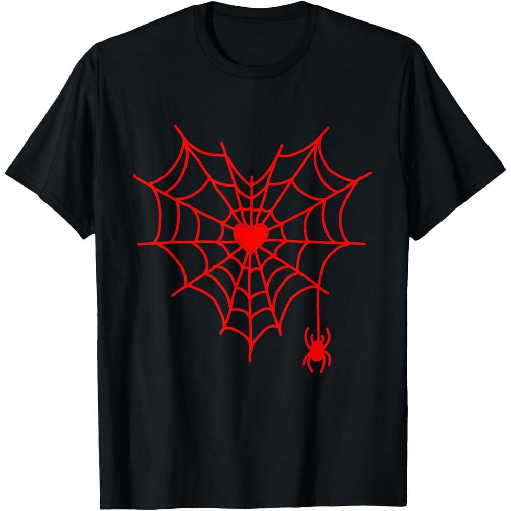 Spider Web Heart Valentines Day Couple Matching Mens Womens T-Shirt