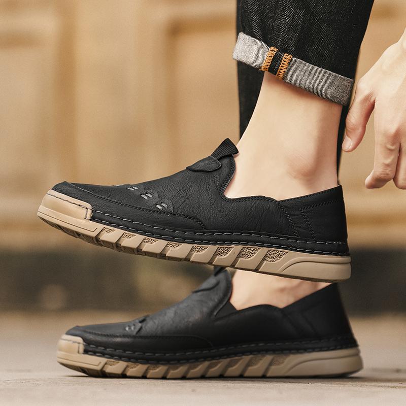 Модная Уличная Удобная Обувь на Щиколотку Спортивная и Повседневная Кожаная Обувь Осенняя Модная Брендовая Дышащая Обувь Ручной Работы с Прошивкой Повседневная Мужская Обувь