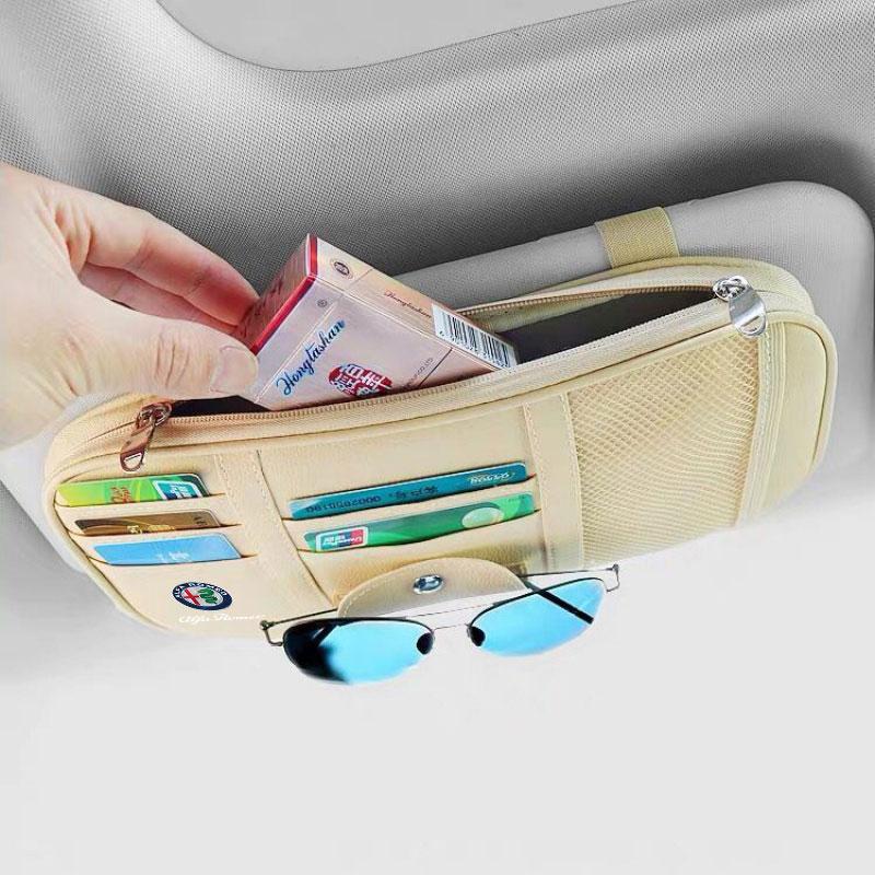 Car Sun Visor Storage Bag Glasses Clip Card Bill Holder For Alfa Romeo giulia stelvio giulietta 159 147 156 166 Car Accessories rfv233
