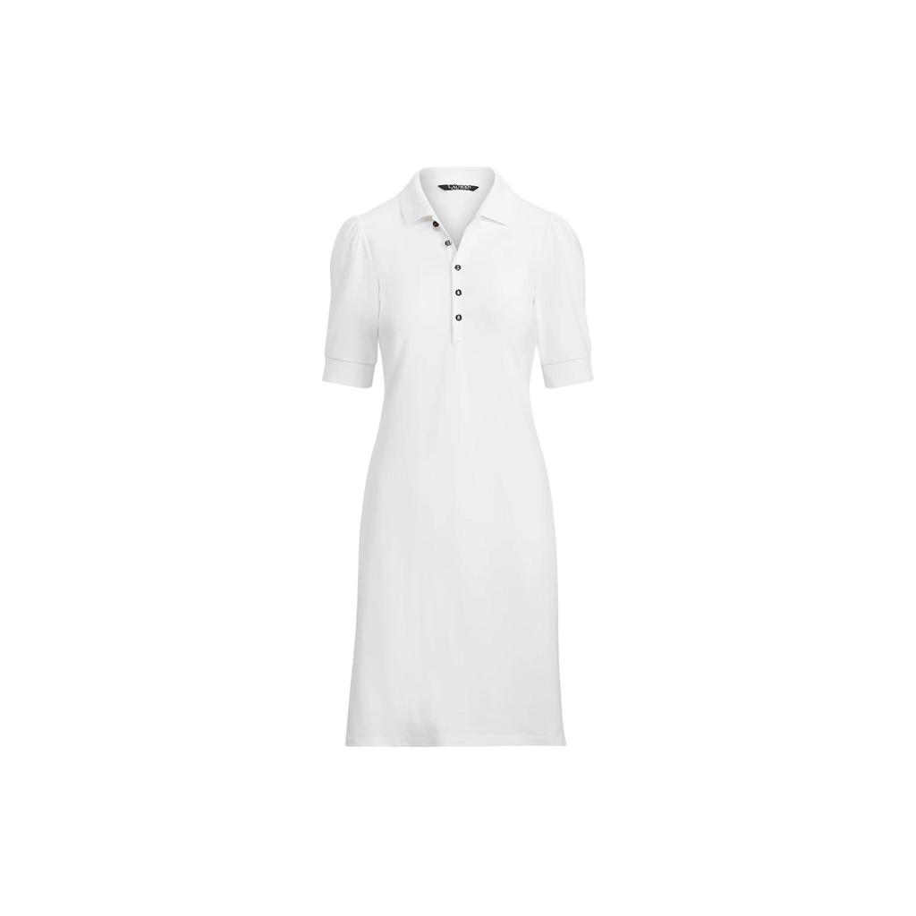 Polo Ralph Lauren Solid Color Polo Collar Slim Fit Midi Short Sleeve Dress Women Dresses White 200834569-002