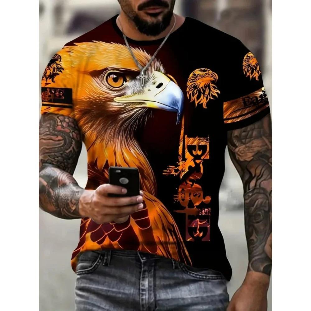 Animal Eagle 3D Digital Printed Men's Street Trendy Round Neck Short Sleeved T-shirt