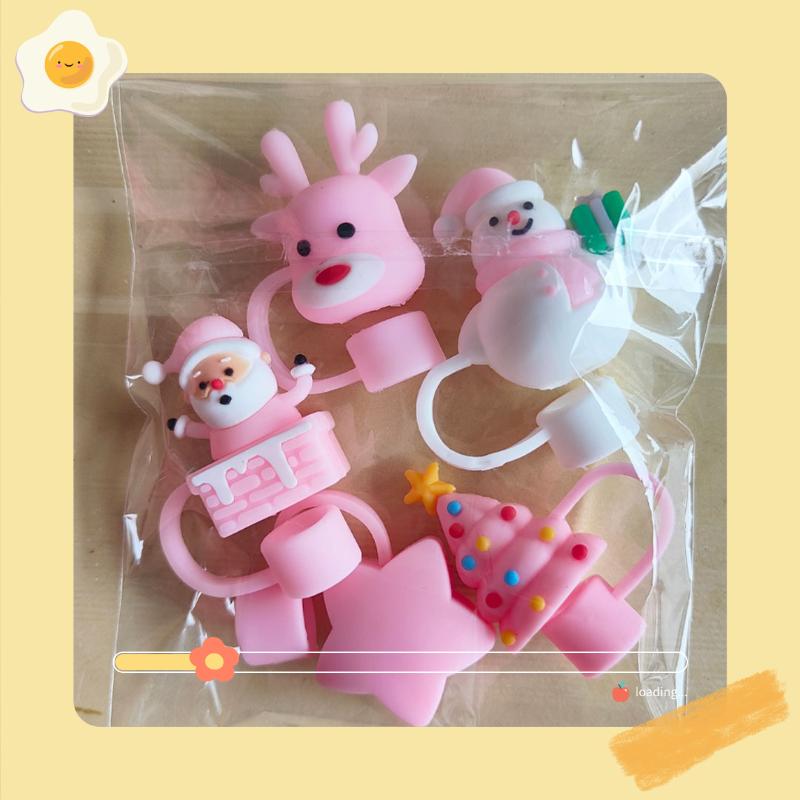10mm Christmas Silicone Straw Sleeve Party Decor Cup Accessories Spill Proof Stopper Drinking Straw Cap Leak Stopper Xmas Gift