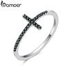 Popular Faith Cross Shape Finger Rings for Women ,Black Clear CZ Jewelry Gift