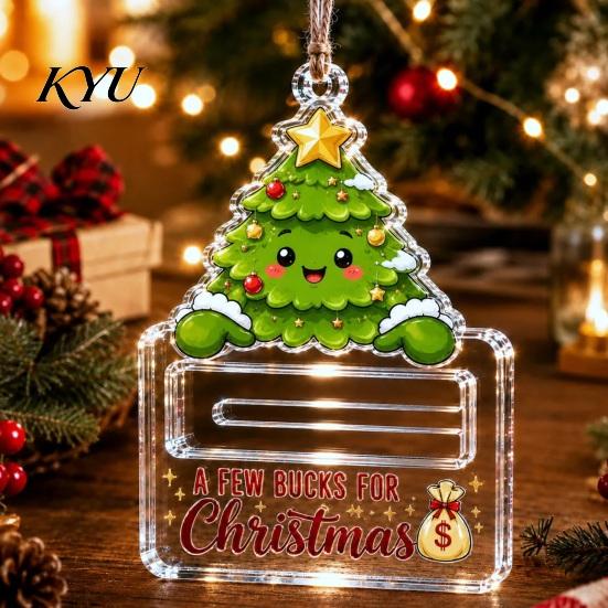 Holiday Party Favor Decor Christmas Money Holder Ornaments, Acrylic Gingerbread Snowman Santa Cash Stocking Stuffer for Gift Xmas Tree, Home