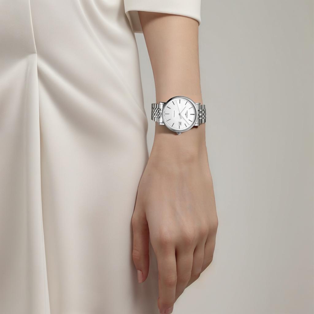 Longines Женские часы Boya series с автоматическим механическим механизмом, водозащитой 30 метров, швейцарские, 39 мм, белый циферблат, ремешок из нержавеющей стали L4.910.4.19.6