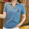Summer Short Sleeve Women's V-neck T-shirt New Style Embroidery Elegant Fashion Casual Pullover Striped Cartoon Clothes Tops
