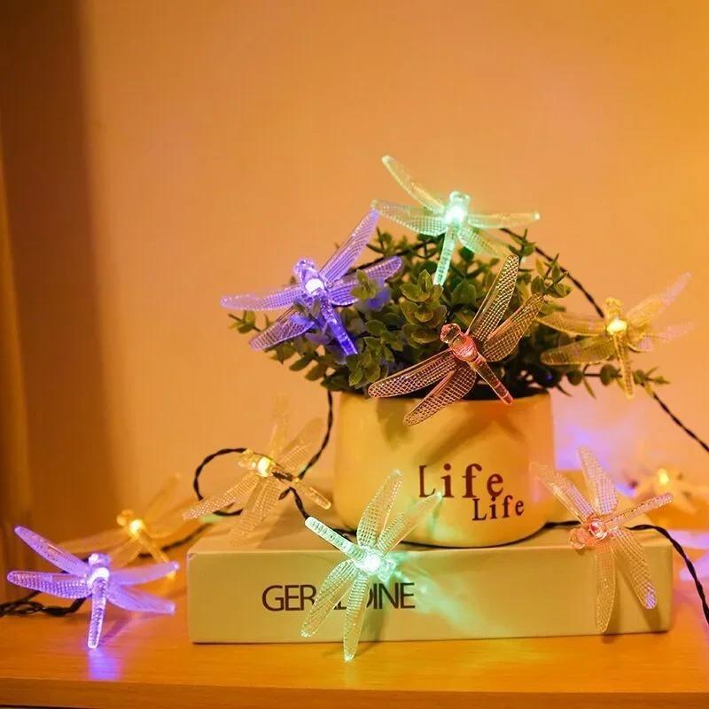 20/50LED Solar LED Dragonfly Fairy Lights Outdoor String Light Garland Waterproof Festival Lamp Garden Christmas Decoration