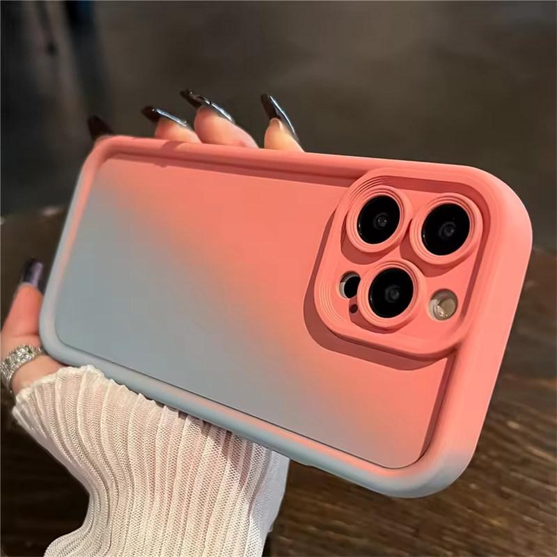 Градиентный жидкий силиконовый мягкий чехол для телефона iPhone 16 15 14 13 12 11 Pro Max Plus Candy Color противоударный утолщенный бампер