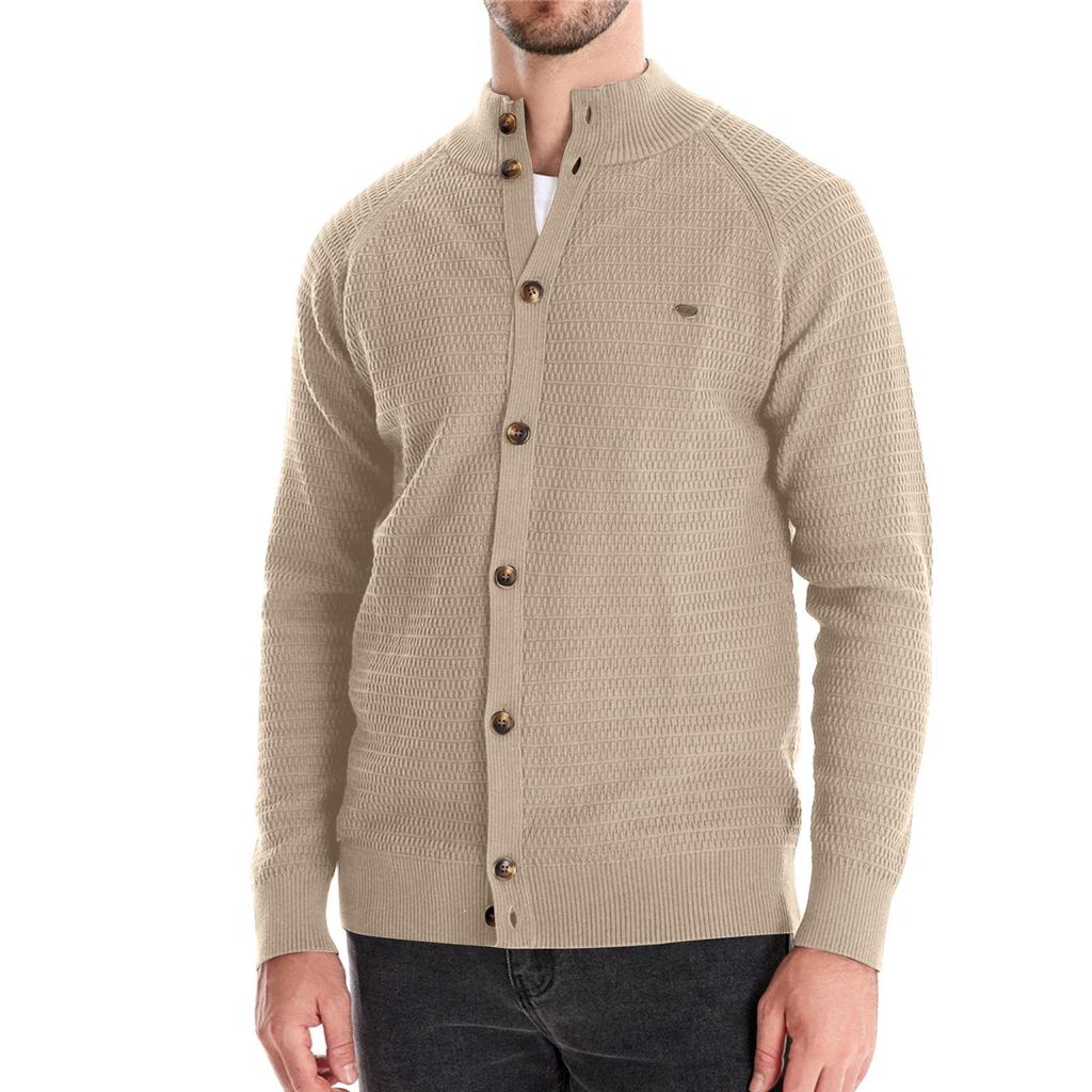 Men's Winter Long Sleeve Solid Color Sweater Jacket Men's Loose Solid Color Knitted Button Cardigan