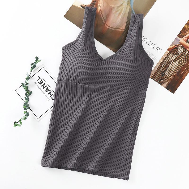 Бесшовный рубчатый топ-камезоль Four Seasons с V-образным вырезом, встроенным бюстгальтером и стильным дизайном спины