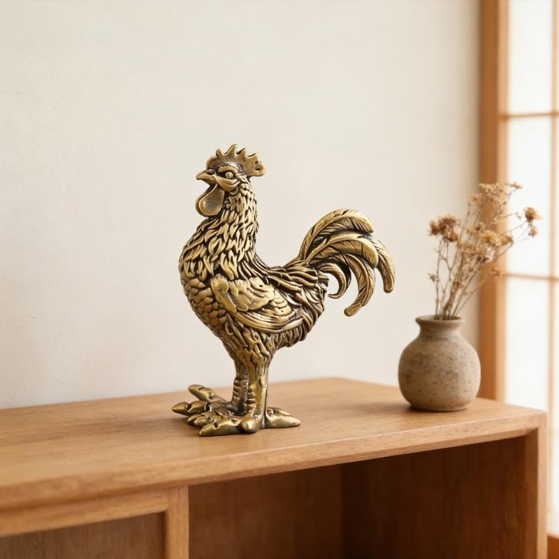 2 шт. Элегантные бронзовые фигурки петуха и курицы, украшение для дома, бронзовая скульптура для гостиной, офисного стола
